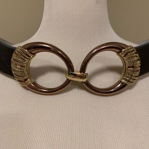 Chico's Gray Double Ring Adjustable Leather Belt